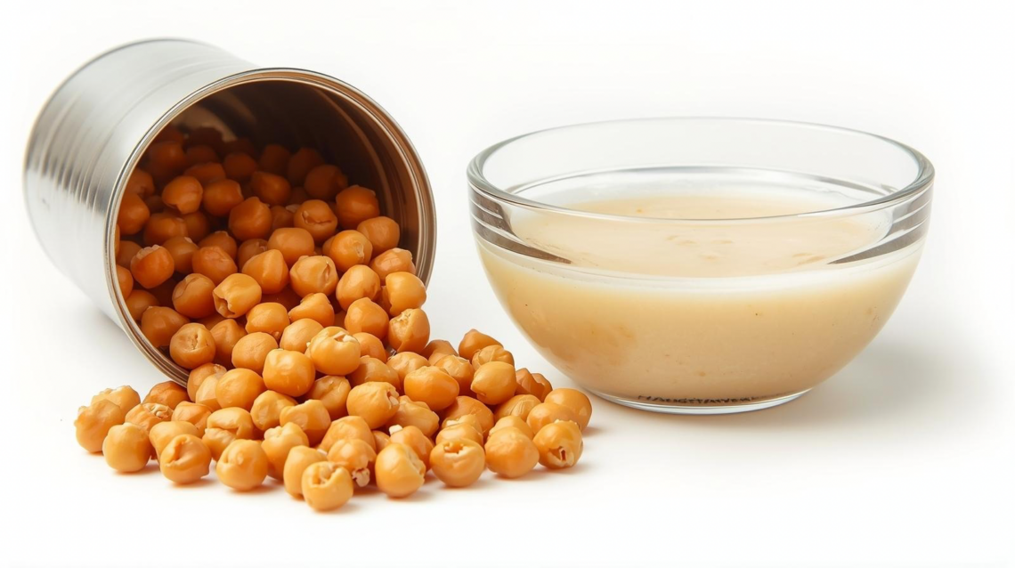 Blik kikkererwten en schaaltje aquafaba