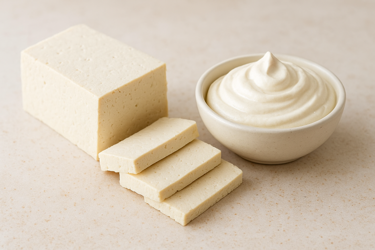 Blok tofu met plakken en tofubeslag
